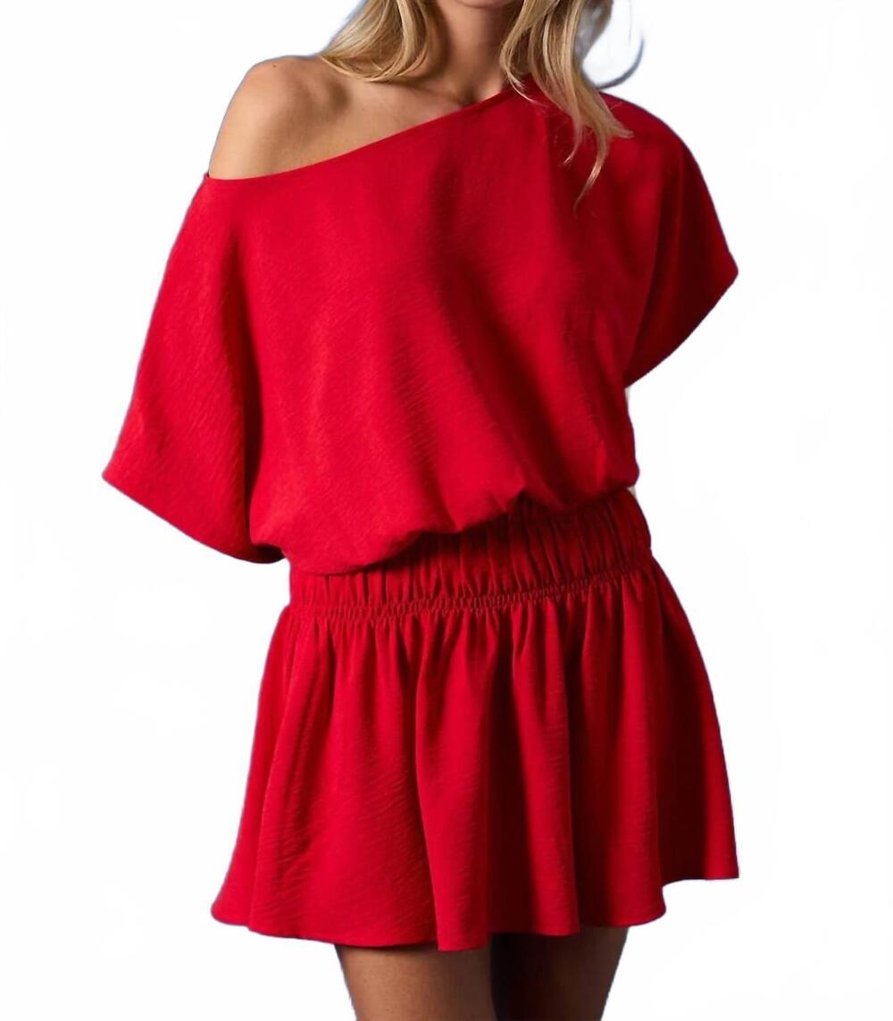 NEW SUNDAY EDITION rosa boat neck cinched mini dress in red